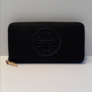 Tory Burch Nylon and Leather Black Zip-Around Wallet